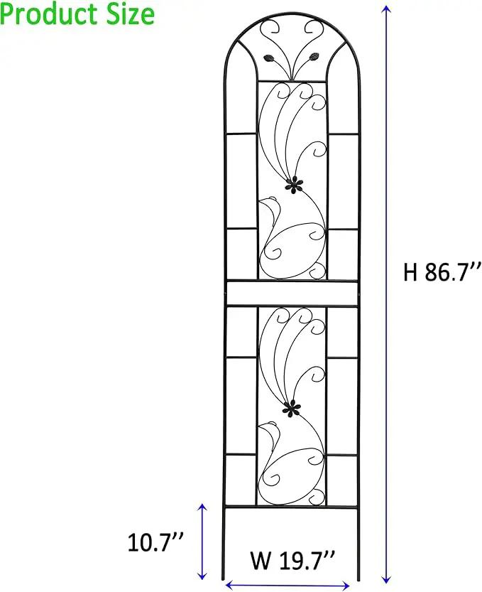 Metal Garden Trellis Rustproof Trellis for Climbing Plants Outdoor Flower Support Peacock Style (Black-4 Pack, 86.7"x19.7") by GreenHaven Gardens
