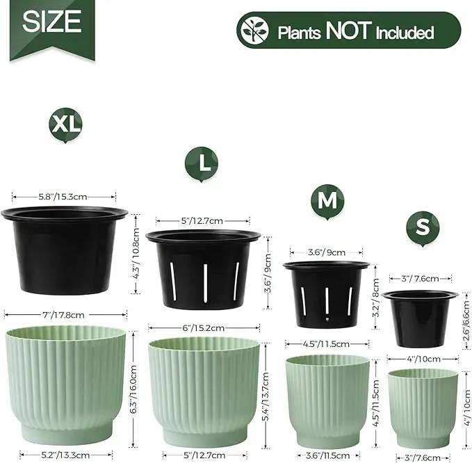 T4U 4.5 Inch Self Watering Pots for Indoor Plants, 6 Pack Green Plastic Flower Pots for All House Plants, Flowers, African Violets by GreenHaven Gardens