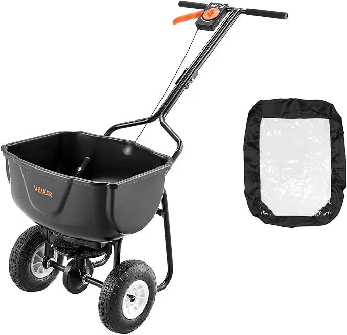 VEVOR Broadcast Spreader, 60LBS Capacity, Walk-Behind Push Spreader, 0-9.8 ft Spreading Width, 10 in All Terrain Pneumatic Tires, Lawn Spreaders with Hopper Grate, for Seed, Fertilizer, Salt, Ice Melt by GreenHaven Gardens