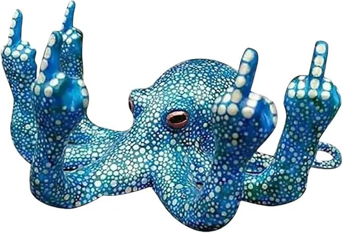 Middle Finger Octopus，Middle Finger Statue，Weird Decor Suitable for Indoor and Outdoor Garden Home Various Fish Tank Decoration (Blue) by GreenHaven Gardens