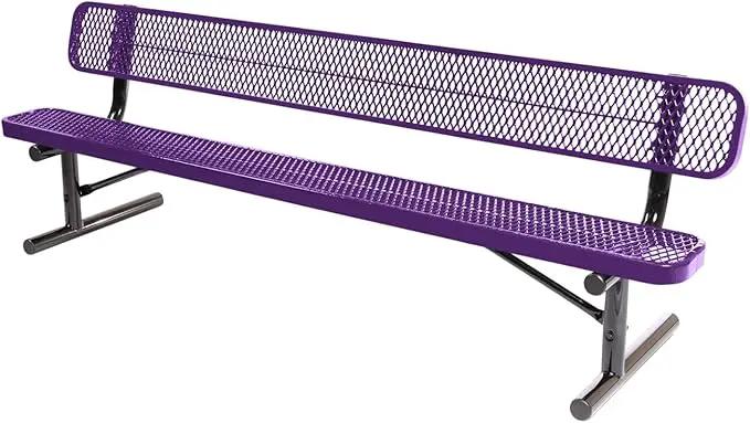 Heavy-Duty Portable Outdoor Bench Thermoplastic Coated, Expanded Metal, Commercial-Grade Seating, Made in America (Portable with Back, 8 Ft, Textured Purple) by GreenHaven Gardens