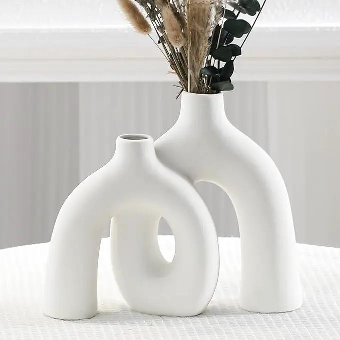CEMABT Modern Nordic Boho Vase Set - Elegant White Matte Ceramic Home Decor for Living Room, Bookshelf, Mantel, Entryway Table & Console Décor | Shelf Decorations Gift by GreenHaven Gardens