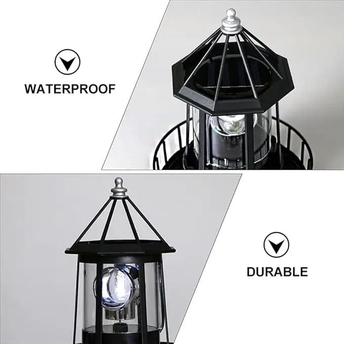 Cabilock LED Rotating Lighthouse Solar Beacon Tower Lamp Water Resistant Lighthouse Light Ornament for Garden Yard Outdoor Decor by GreenHaven Gardens