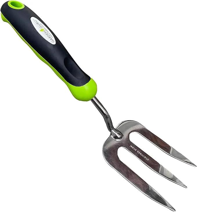 Garden Guru Stainless Steel Hand Weeder Fork Tool – Rust Resistant Stainless Steel – Ergonomic Handle – Great for Planting, Spreading Mulch, Weeding, Loosening & Transplanting Soil by GreenHaven Gardens