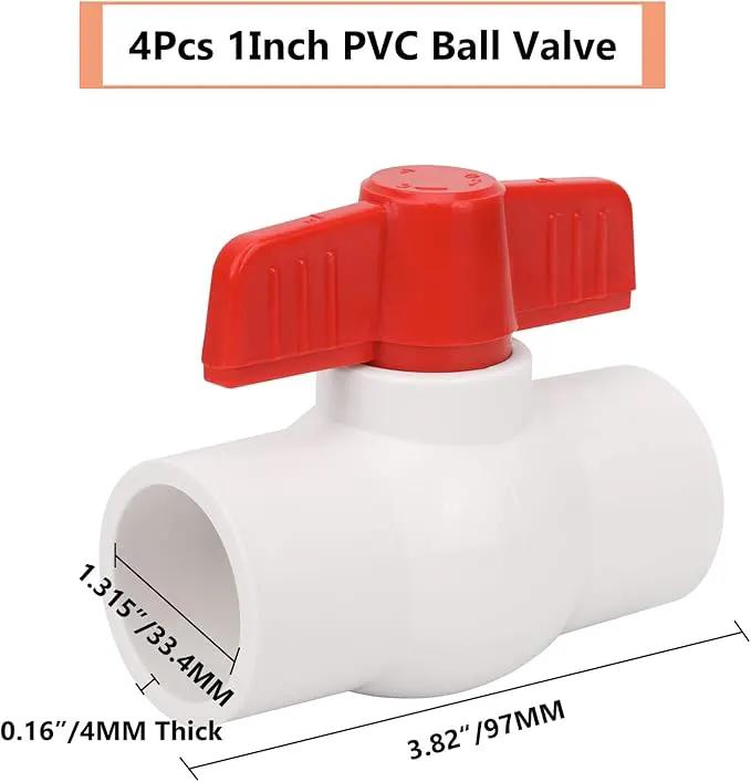 4Pcs 1" PVC Ball Valve Water Pipe Shut-off Valve Socket with Red T-Handle for Cold Water Supply lines, Irrigation Pipe fitting System(Socket x Socket), Schedule 40 by GreenHaven Gardens