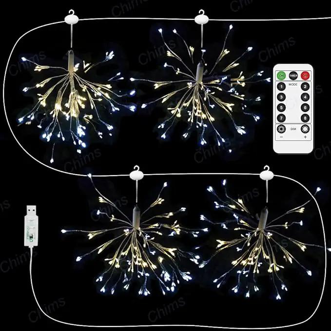 4 Pack Firework Lights, Yellow and White Patio Fairy Light Lighting Star Fireworks Sphere Fancy 120 LED DIY Dandelion Decoration Light with Remote, for Outdoor Bar Tree Wedding Party Restaurant by GreenHaven Gardens
