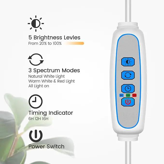 Garpsen Grow Light, Full Spectrum LED Plant Lights with Stand, 3 Color Modes Floor Grow Lamp with Timer 6/12/16H, 5 Dimmable Levels, 67'' Adjustable Height for Indoor Large Plants(White) by GreenHaven Gardens