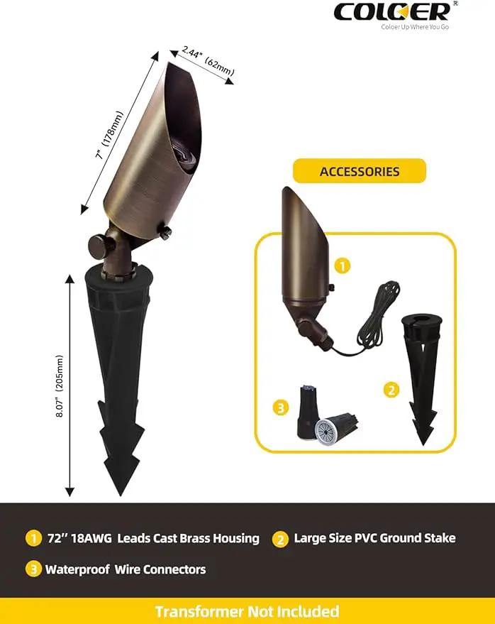 COLOER Die-cast Brass Landscape SpotLights Outdoor, 12V AC/DC Low Voltage Adjustable Yard Lighting, Garden Patio Trees Directional Spot Up Light(103B,Bronze, 12-Pack Without Bulb) by GreenHaven Gardens