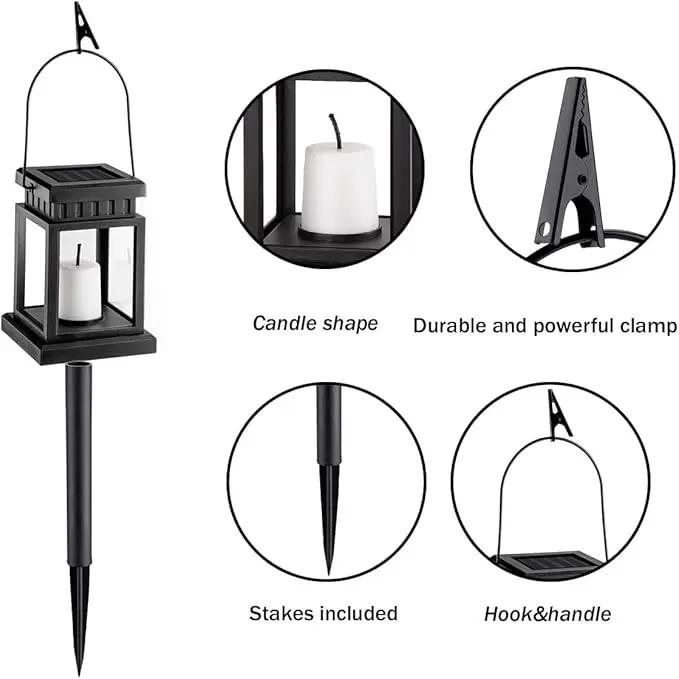 GIGALUMI Solar Lanterns Outdoor Waterproof, 4 Pack Hanging Solar Lanterns for Outside, Candle Effect Outdoor Lights for Pathway, Garden, Patio, Lawn, Porch, Gazebo, Tent, Tree, Yard(Constant Lights) by GreenHaven Gardens