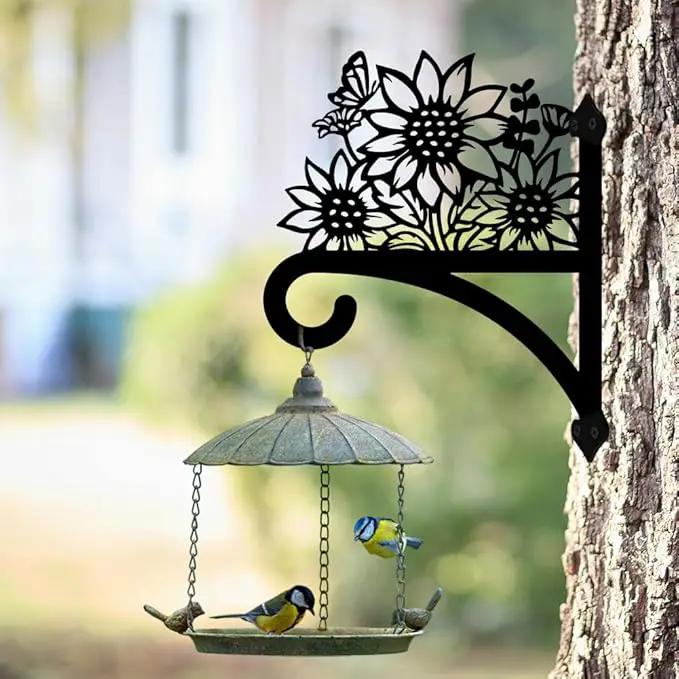 Peacoblue Iron Plant Hangers Hooks for Outdoor Indoor Hanging Plants Flower Fern Pots Lantern Bird Feeder Wind Chimes, 12"x15" Weather Resistant Metal Wall Holder for Porch Garden Farmhouse(Sunflower) by GreenHaven Gardens