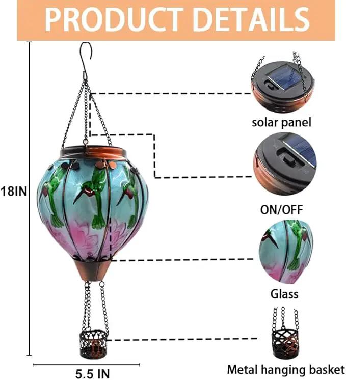 2PC Hot Air Balloon Solar Lantern with 2PC Shepherd Hook, Flickering Flame Hanging Solar Lanterns Outdoor Lights Waterproof Lanterns Decorative Garden Patio Yard Party Decor (Hummingbirds) by GreenHaven Gardens