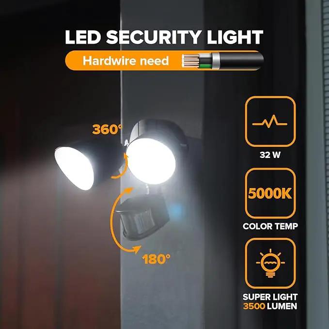 UME 2 Pack 32W 3500 Lumen LED Security Lights Motion Sensor Light Outdoor, 5000K Daylight, IP65 Waterproof, Dusk to Dawn, Motion Detector Flood Light for Garage, Yard, Porch-Black by GreenHaven Gardens
