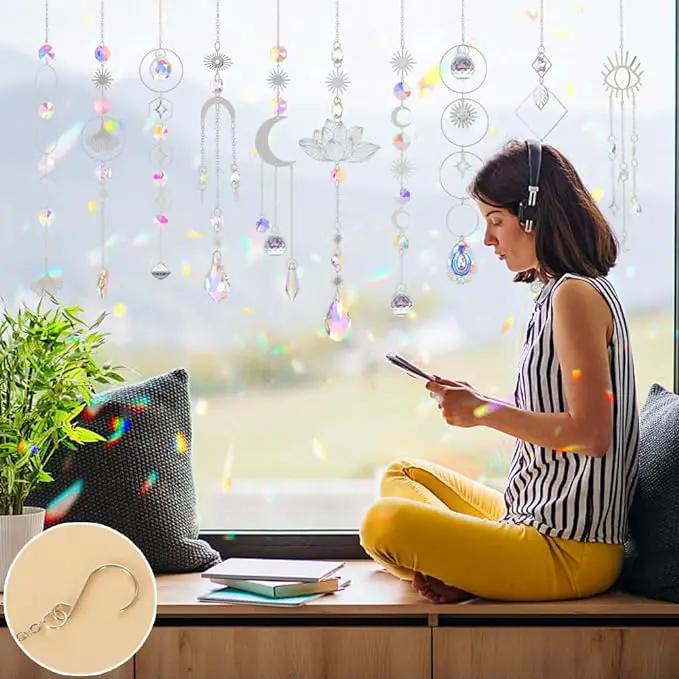 Sun Catchers, 10 Pcs Crystal Suncatcher Prism Hanging Kit with Chain Rainbow Maker Crystals Balls Pendants Ornaments for Indoor Window Outdoor Garden Backyard Patio Car Mirror Christmas Tree Decor by GreenHaven Gardens