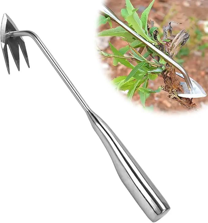 Amposei Stainless Steel Multifunctional Weeder, Hand Weeder Tool Stand Up Weed Puller Tool with Long Handle, V-Shaped Light Duty Hand Weeder for Lawn Garden Yard Farm Weed Removal (Stainless Steel) by GreenHaven Gardens