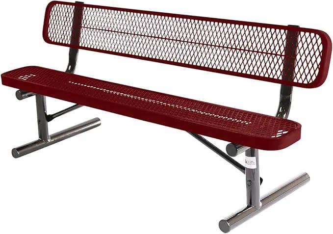 Heavy-Duty Portable Outdoor Bench Thermoplastic Coated, Expanded Metal, Commercial-Grade Seating, Made in America (Portable with Back, 6 Ft, Textured Burgundy) by GreenHaven Gardens
