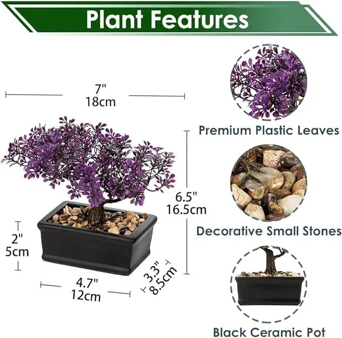 Artificial Bonsai Tree Juniper Faux Plants Indoor Fake Plants Decor with Black Ceramic Pots for Home Table Office Desk Bathroom Shelf Bedroom Living Room Farmhouse Decorations-Purple by GreenHaven Gardens