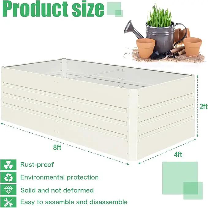 SnugNiture Galvanized Raised Garden Bed 8x4x2FT Outdoor Large Metal Planter Box Steel Kit for Planting Vegetables, Flowers, Beige White by GreenHaven Gardens