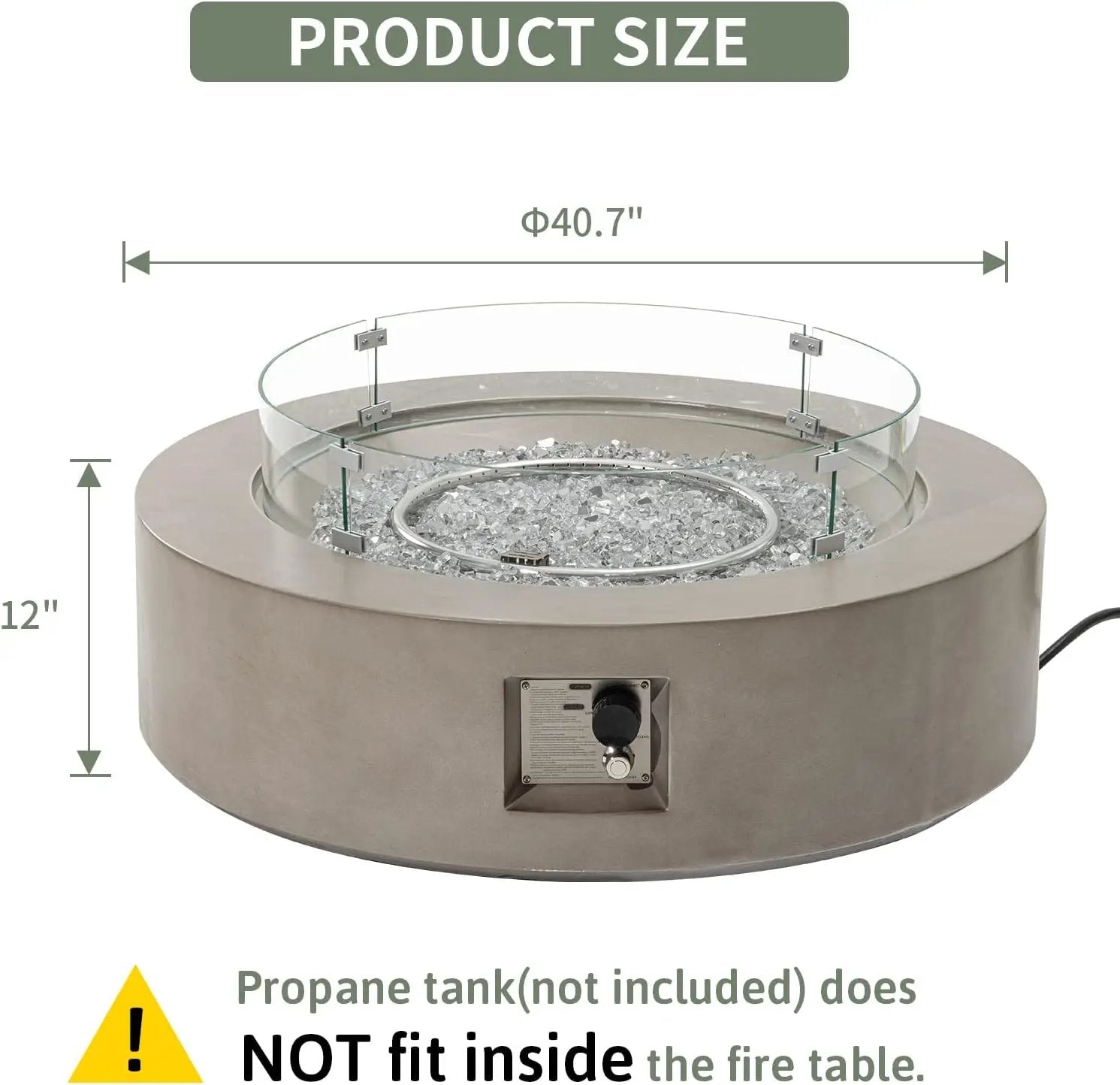 COSIEST Outdoor Propane Fire Pit Coffee Table w Gray 42 inch Round Base Patio Heater, CSA Certified, 50,000 BTU Stainless Steel Burner, Wind Guard, Transparent Gray Fire Glass, Rain Cover by GreenHaven Gardens