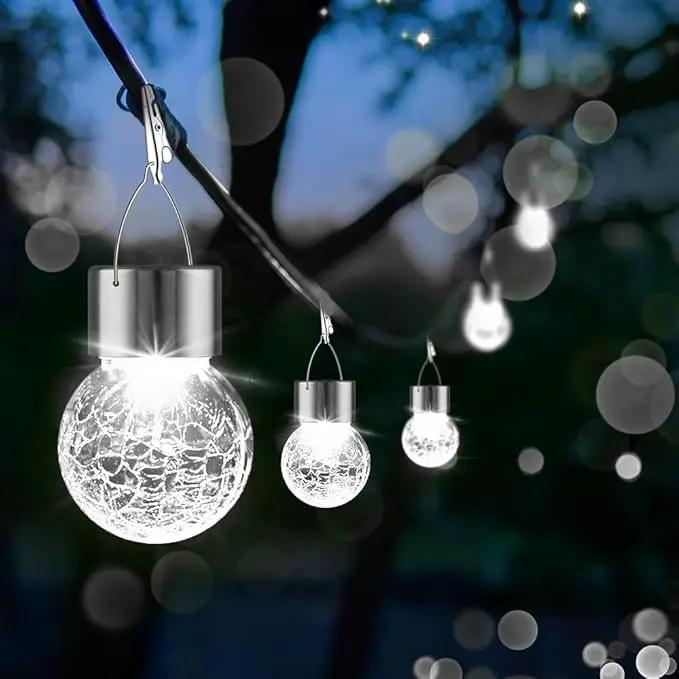 PARTPHONER 32 Pack Hanging Solar Lights Outdoor, Waterproof Solar Globe Lantern with Handle and Clip, Decorative Cracked Glass Ball Lights for Christmas Decor, Tree, Yard, Garden, Patio (Cold White) by GreenHaven Gardens