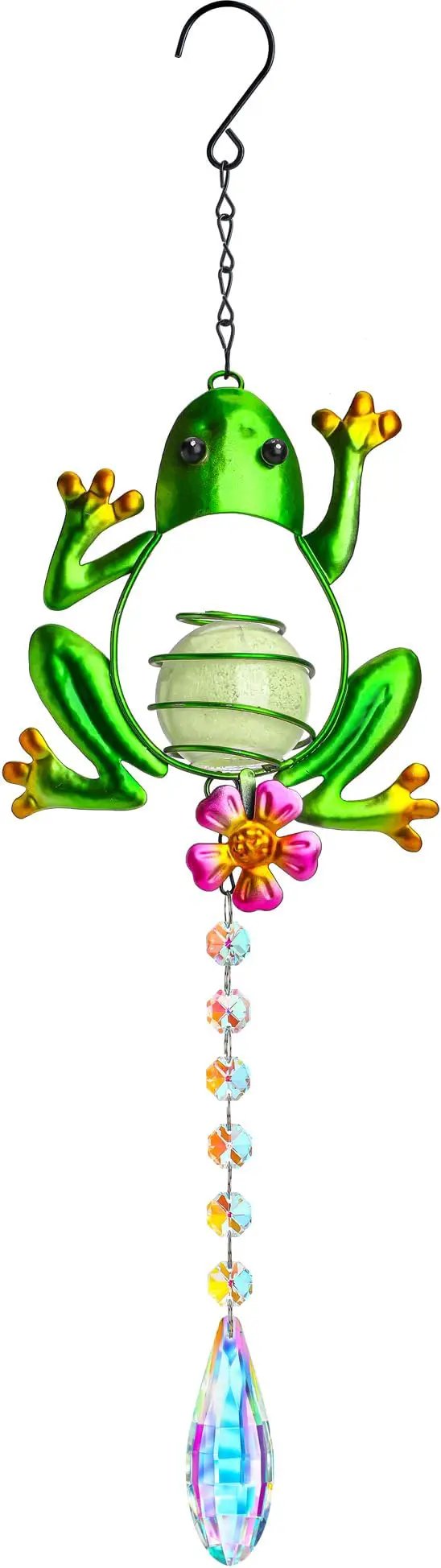 Stained Glass Metal Frog Suncatcher Crystals for Window Ornament - 17" Outdoor Fence Wall Art Decor, Rainbow Maker Hanging for Garden Yard Living Room Bedroom Patio Balcony by GreenHaven Gardens