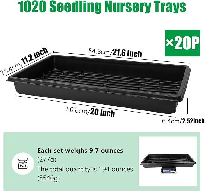 20 Pcs Plant Growing Nursery, Standard 1020 Trays Plastic Sturdy Farmer Self Seedling Tray for Microgreens Indoor Nursery Pots Transplantation (20-Pack, 21.6"×11.2", 2.52" Deep, no Holes) by GreenHaven Gardens