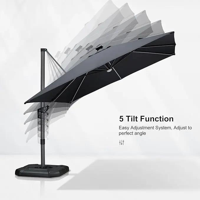 PURPLE LEAF 10 Feet Patio Umbrella with Base Outdoor Cantilever Solar Powered LED Square Umbrella Aluminum Offset Umbrella with 360-degree Rotation for Garden Deck Pool Patio, Grey by GreenHaven Gardens