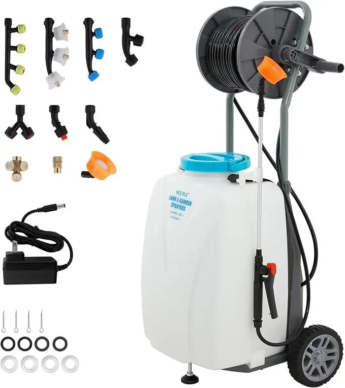 10.6 Gallon Battery Powered Sprayer with Double Professional Pump, Portable Sprayer with Wheels,0-94 PSI,12V 8Ah Battery,Adjustable HD Wand and 10 Nozzles for Weeding, Spraying, Cleaning by GreenHaven Gardens