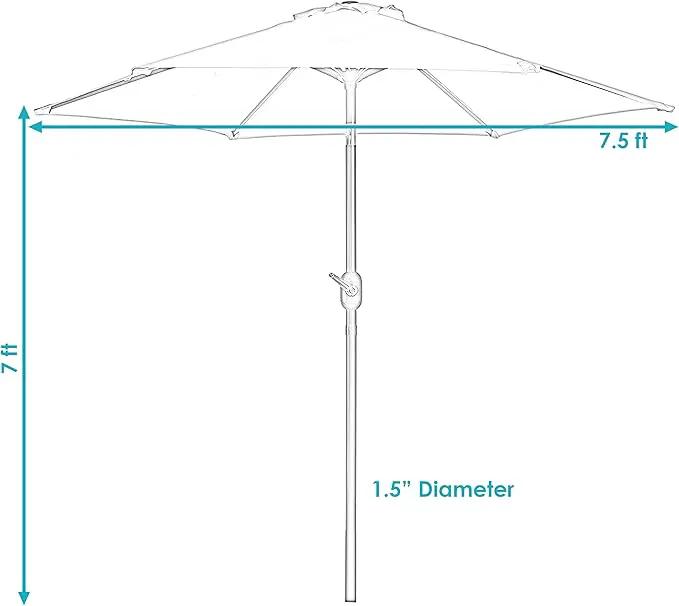 Sunnydaze Outdoor Patio Umbrella - Polyester Table Market Umbrella with Push-Button Tilt and Crank - 6 Sturdy Ribs - Beige - 7.5ft by GreenHaven Gardens
