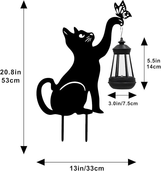 Solar Lights Outdoor Garden Decor - Black Cat Figurine Light Stake with Butterfly Decorative Metal Housewarming Ornament for Yard Pathway Lawn Patio – Unique Gift Ideas for Christmas by GreenHaven Gardens