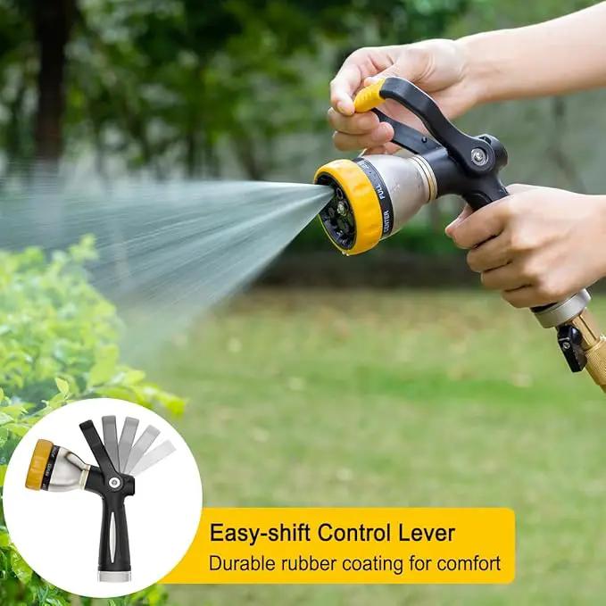 FANHAO Heavy Duty Fireman's Hose Nozzle, Metal Water Nozzle with 8 Spray Patterns, High Pressure Garden Hose Sprayer with Lever Control and Non-Slip Grip to Water Plants & Lawns, Wash Cars & Clean by GreenHaven Gardens