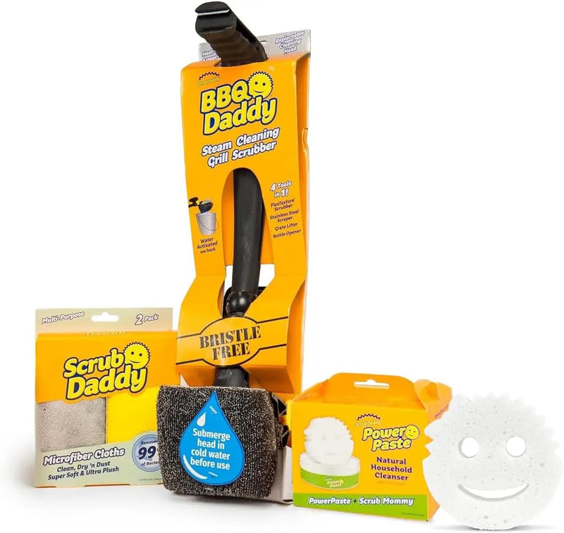 Scrub Daddy Household Cleaning Supplies - The Microfiber BBQ Bundle - Includes 2 Microfiber Towels, 1 Grill Brush & PowerPaste Cleaning Paste with 1 Scrub Mommy Sponge by GreenHaven Gardens