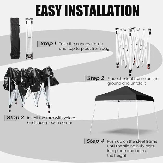 10x10 Pop Up Canopy, 300D Silver Coated Black Fabric Outdoor Gazebo, Beach Tent Slant Legs with Storage Bag,Easy Up Sun Shade Shelter Tents with 8x8 Top Cover for Patio,Party by GreenHaven Gardens