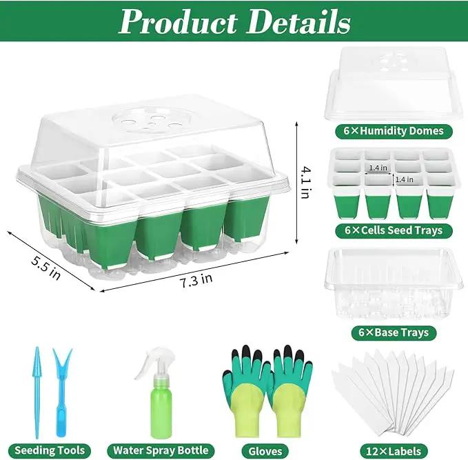 Mckanti 6 Pack Silicone Seed Starter Tray, Reusable Seed Starter Kit with Humidity Adjustable Dome, Lid and Tools for Indoor Seed Germination by GreenHaven Gardens
