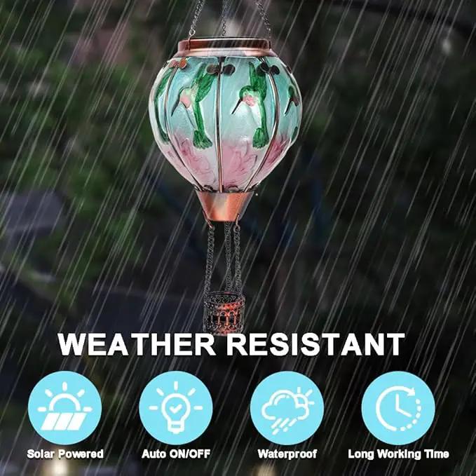 2PC Hot Air Balloon Solar Lantern with 2PC Shepherd Hook, Flickering Flame Hanging Solar Lanterns Outdoor Lights Waterproof Lanterns Decorative Garden Patio Yard Party Decor (Hummingbirds) by GreenHaven Gardens