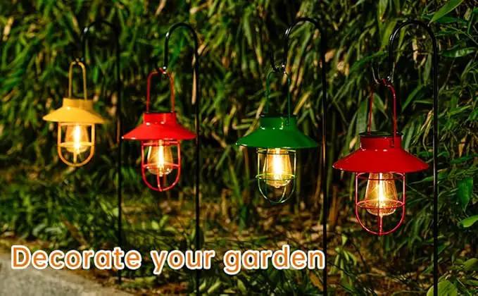 Solar Lights Lantern Lamp with Shepherd Hook, Solar Metal Lanterns, Outdoor Lights Decor,Edison Bulb Lights for Garden ,Outside Decor for Pathways,Patio, Lawn, or Landscaping(Red) by GreenHaven Gardens
