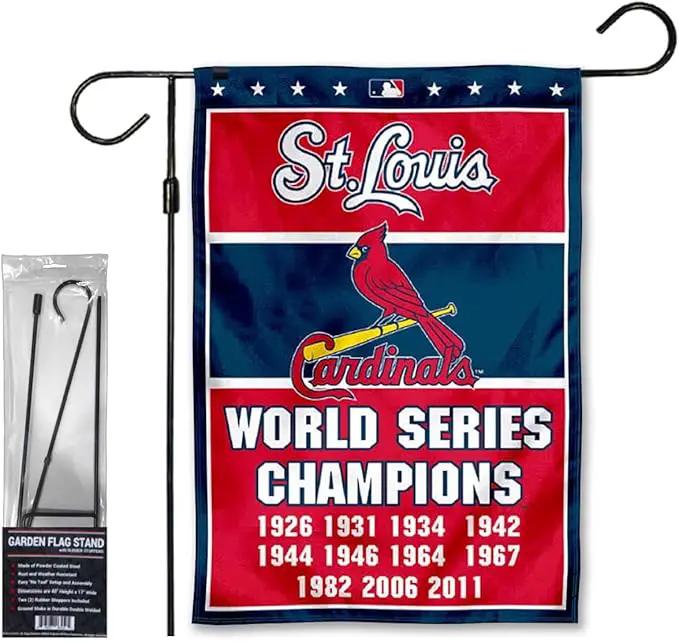 WinCraft Cardinals 11 Time Champions Garden Flag with Stand Holder Flagpole by GreenHaven Gardens
