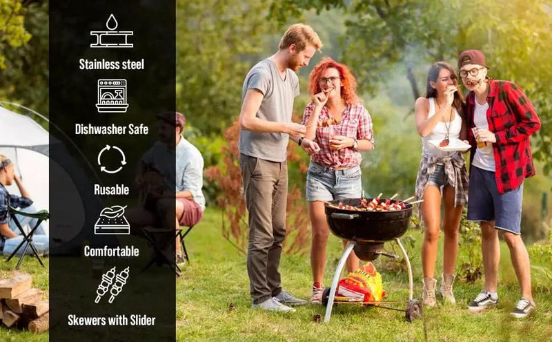 Stainless Steel Skewers | 17.5" Long for Grilling with Slider | Set of 8 | Kabob BBQ Skewers |Kebab | Reusable | Dishwasher Safe | by GreenHaven Gardens