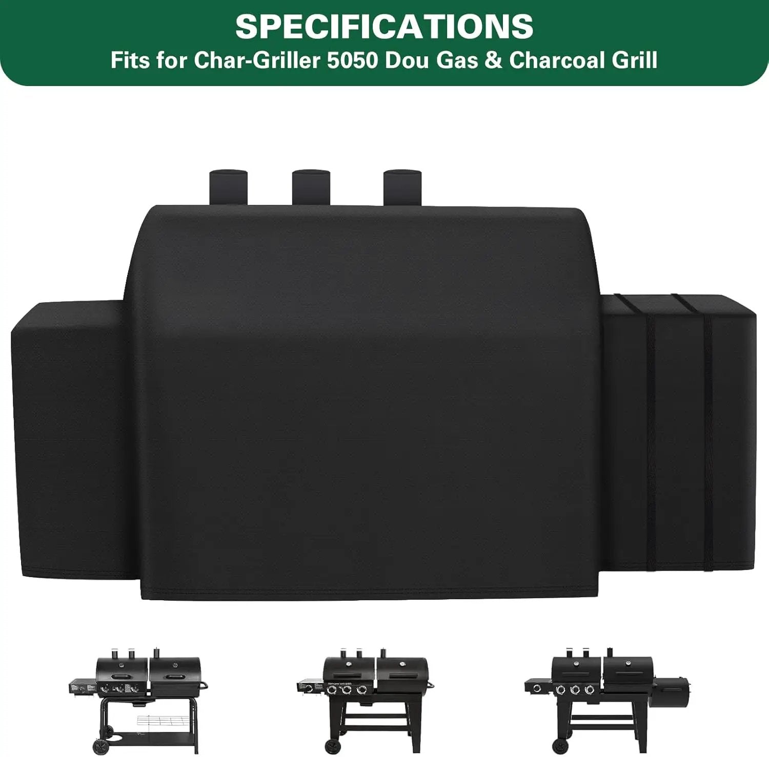 8080 Grill Cover Fits for Char-Griller Duo 5050 Double Play 5650 Charcoal Grill, Expandable Gas Grill Cover 600D Heavy Duty BBQ Cover Fits for Char-Griller 3-Burner Dual Fuel Outdoor Grill by GreenHaven Gardens