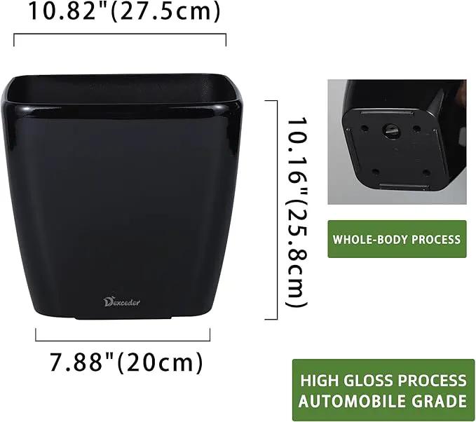 Dexceder 11x10 Self Watering Planter Indoor Outdoor, Inner Mat Design, Thickened Table Flower Plant Pot with Water Level Indicator (Black High Gloss) by GreenHaven Gardens