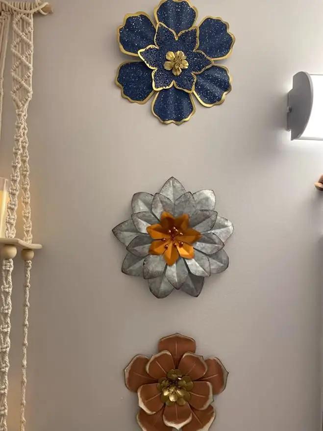 EASICUTI Blue Metal Flower Wall Decor Boho Metal Wall Art Decorations Hanging for Indoor Outdoor Home Bathroom Patio Fence Garden Bedroom Living Room Or Wall Sculptures 12 Inch by GreenHaven Gardens