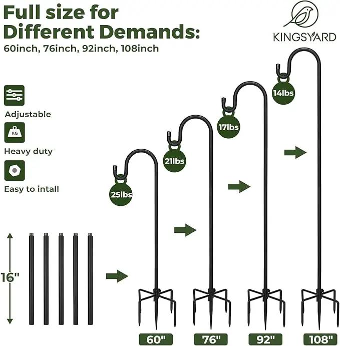 Kingsyard Adjustable Shepherd Hooks for Outdoor - 92 INCH Heavy Duty Bird Feeder Pole with 5 Prong Base, Hummingbird Feeder Stand, Garden Plant Baskets, Weddings Decor, Solar Light Lanterns by GreenHaven Gardens