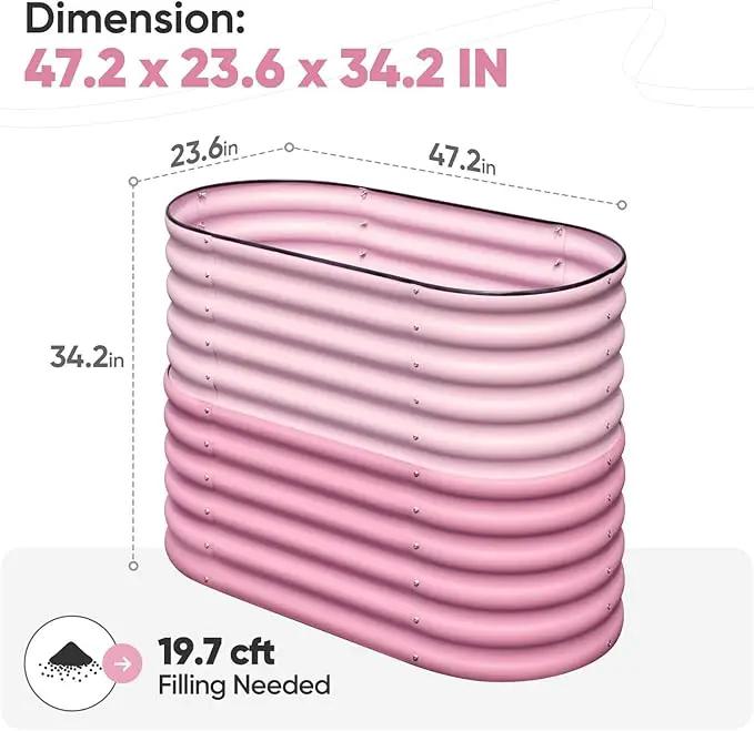 KING BIRD Raised Garden Bed 2.85 ft Tall 6 in 1 Galvanized Planter Garden Box Outdoor for Gardening, Deep Root Vegetables, Flowers 47.2X23.6X34.2 in, Pink by GreenHaven Gardens