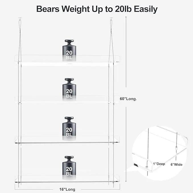 4-Tier Hanging Clear Plant Shelves for Windows, Acrylic Window Wall Plant Stand Shelf for Kitchen Indoor Gardens, Flower, Succulents, Herb, Seedling Organization, and Pots Display, 16 Inch per Tier by GreenHaven Gardens