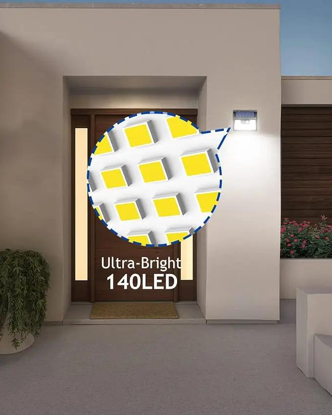 Peasur Solar Powered Lights Outdoor, 140 LED 8Pack Motion Sensor Light Outside, IP65 Waterproof Fence Security Lighting with 3 Modes for Yard Wall Garden Cool White by GreenHaven Gardens