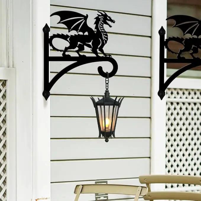 peacoblue Iron Plant Hangers Hooks for Outdoor Indoor Hanging Plants Flower Fern Pots Lantern Bird Feeder,11.8"x15.1" Weather Resistant Metal Wall Holder for Porch Garden Farmhouse(Dragon) by GreenHaven Gardens