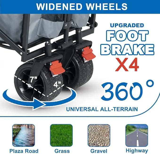 SKYMANOR Collapsible Wagon with Removable Canopy, 3-in-1 Heavy Duty Garden Cart with Big All-Terrain Wheels, Brakes, Adjustable Push Pull Handle, Cooler Bag, 300LBS Wagon Cart for Camping (Grey) by GreenHaven Gardens