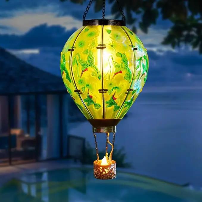 Starsoul Extra Large Solar Hot Air Balloon Lantern with Flame Hummingbird Glass Outdoor Hanging Hot Air Balloon Solar Light Waterproof Garden Patio Yard Party Decorations by GreenHaven Gardens