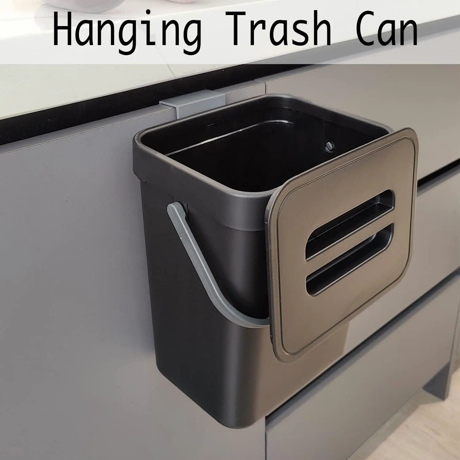 LALASTAR Countertop Compost Bin with Lid, Hanging Small Trash Can with Lid Under Sink for Kitchen, Food Waste Bin for Countertop, Mountable Garbage Can for Bathroom, RV, 5L/1.3 Gal, Black by GreenHaven Gardens