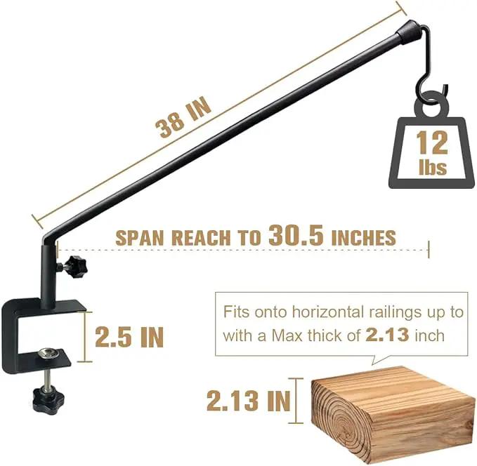 38 Inch Extended Reach Deck Hook Hanger for Railing, Heavy Duty Outdoor Plant Hook Holder for Hanging Bird Feeder Flower Basket Planter or Lanterns, 1 Pack by GreenHaven Gardens