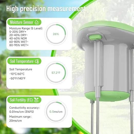Smart 3-in-1 Soil Moisture/Temperature/Fertility Meter for Outdoor Plant, Soil Test Kit for Garden/Farming/Lawn, GreenVation Digital Soil Sensor with Tuya/Smart Life APP Push Notification by GreenHaven Gardens
